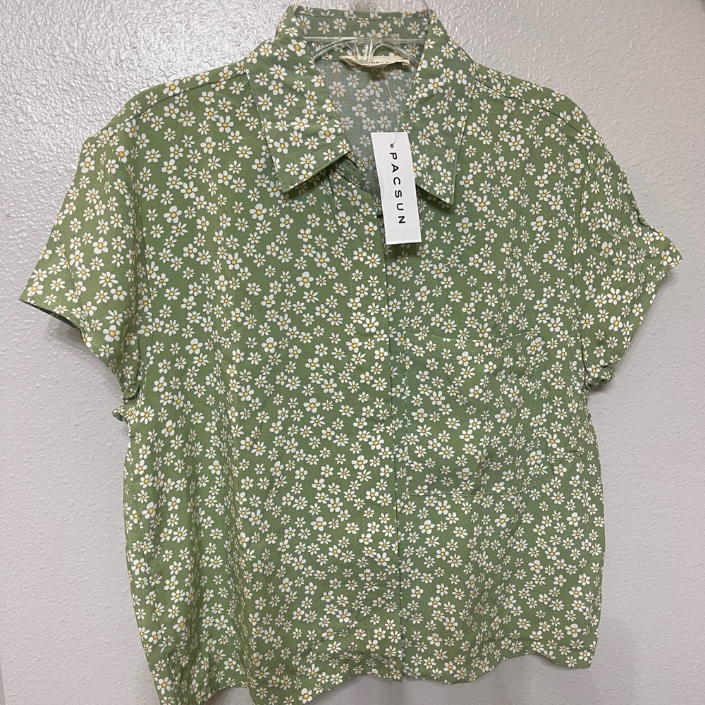 NWT PacSun Green Daisy Blouse Wmn Size Small